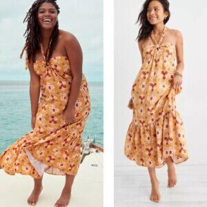 Aerie Orange Ruffled Tiered Halter Maxi Dress